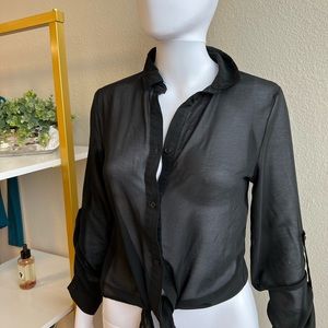 American dream black sheer button down shirt